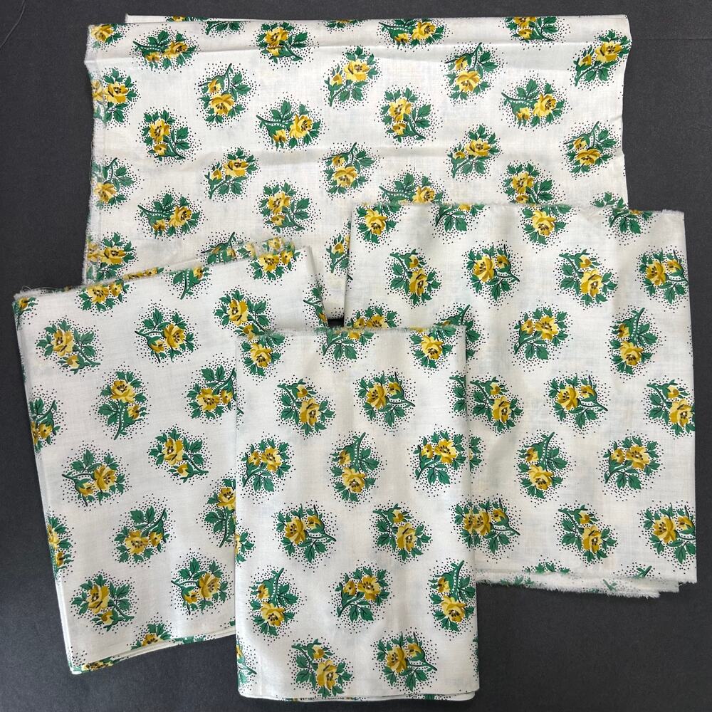 Polished Cotton Fabric Yellow Floral 4 Pieces‎ See Description for Measurements